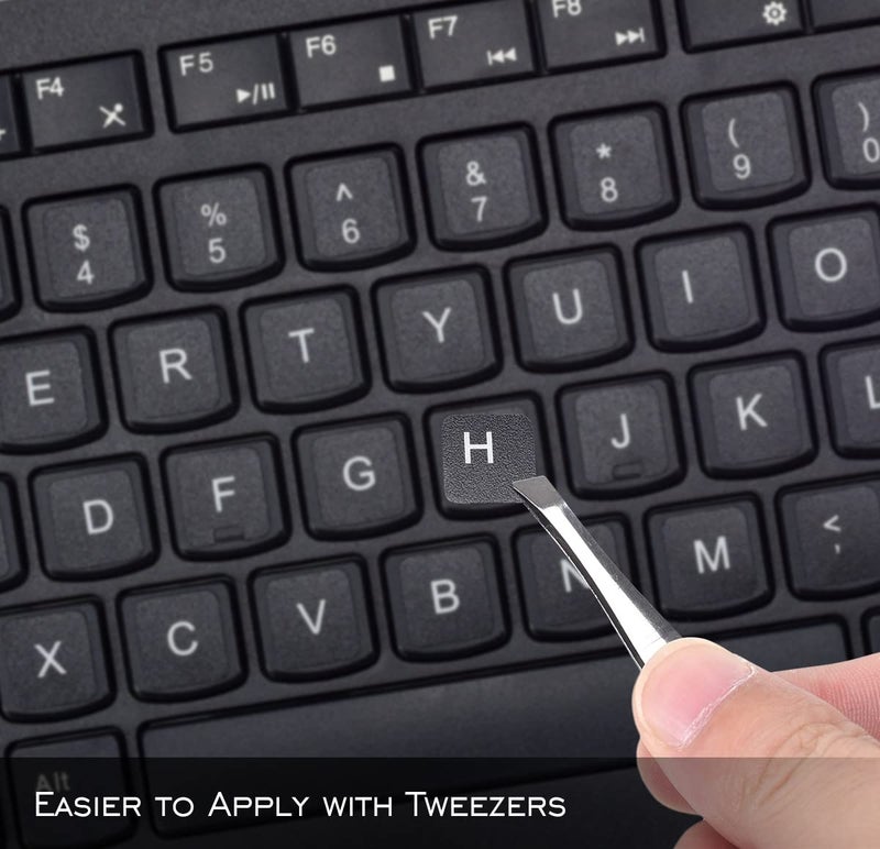DAMMOMKO 2PCS Universal English Keyboard Stickers with Tweezer, Keyboard Stickers Black Background with White Lettering, Keyboard Letters Replacement Stickers for PC Laptop Desktop Computer Keyboard-English - Image 5