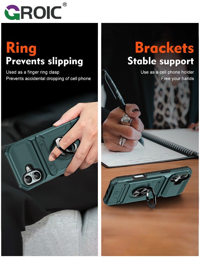 GROIC iPhone 16 Case, iPhone 16 Kickstand Case with Card Slot,Rotated Ring Kickstand Shockproof Protective Cover,iPhone 16 Phone Shell 6.1''  - Image 3