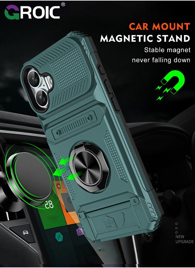 GROIC iPhone 16 Case, iPhone 16 Kickstand Case with Card Slot,Rotated Ring Kickstand Shockproof Protective Cover,iPhone 16 Phone Shell 6.1''  - Image 4