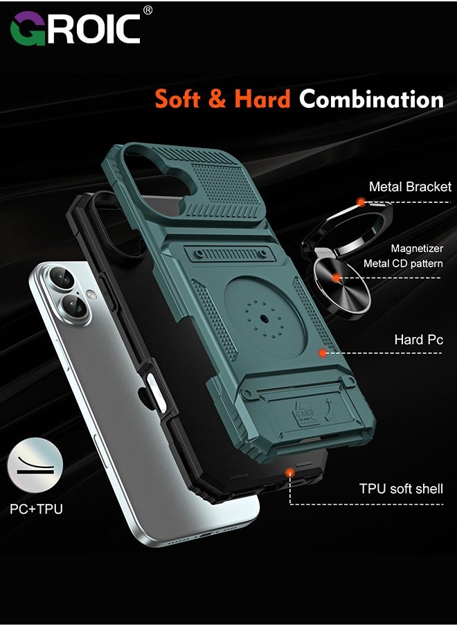 GROIC iPhone 16 Case, iPhone 16 Kickstand Case with Card Slot,Rotated Ring Kickstand Shockproof Protective Cover,iPhone 16 Phone Shell 6.1''  - Image 5
