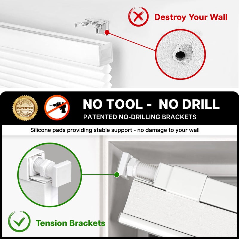LazBlinds Cordless Cellular Shades, No Tools No Drill Light Filtering Honeycomb Shades Pleated Blinds for Windows, 35'' W x 48'' H, White - Image 2