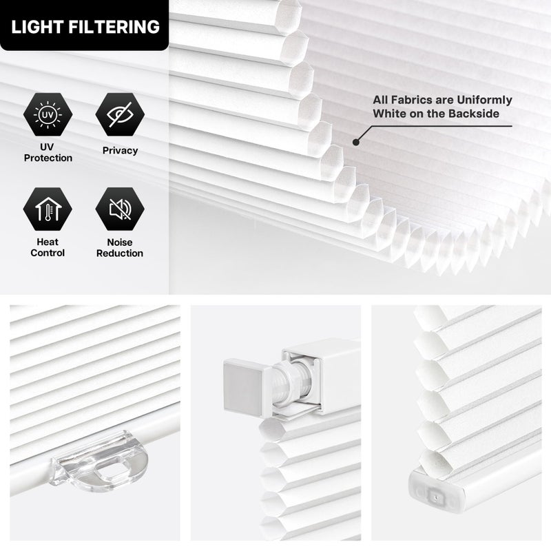 LazBlinds Cordless Cellular Shades, No Tools No Drill Light Filtering Honeycomb Shades Pleated Blinds for Windows, 35'' W x 48'' H, White - Image 3