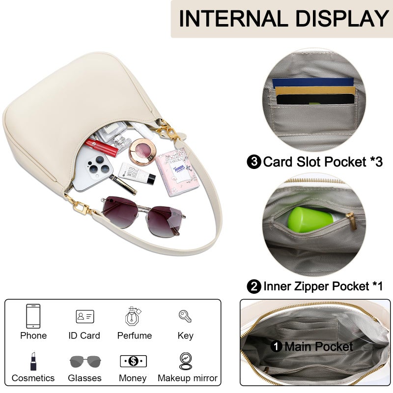 KKXIU Shoulder Bag for Women Cute Hobo and Tote Handbags Retro Clutch Underarm Purse with 2 Removable Straps (Beige) - Image 4