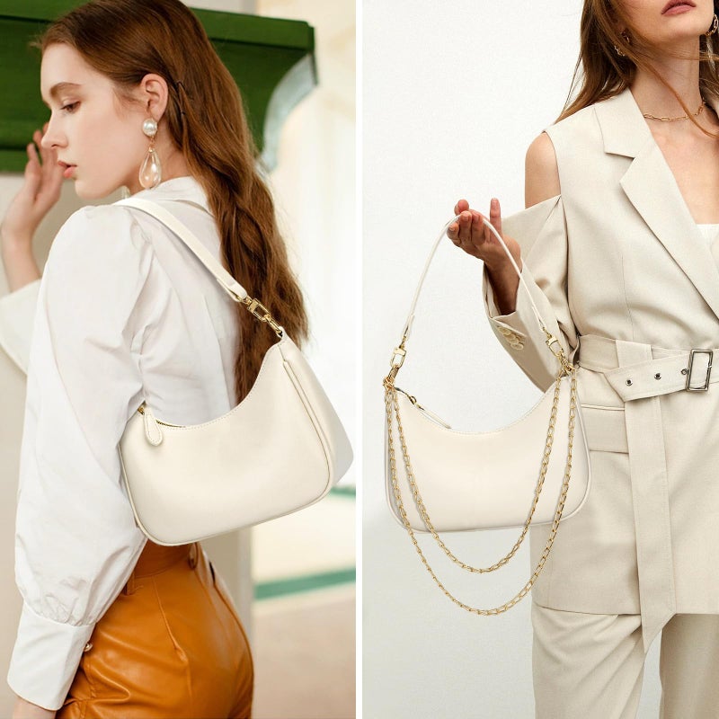 KKXIU Shoulder Bag for Women Cute Hobo and Tote Handbags Retro Clutch Underarm Purse with 2 Removable Straps (Beige) - Image 2