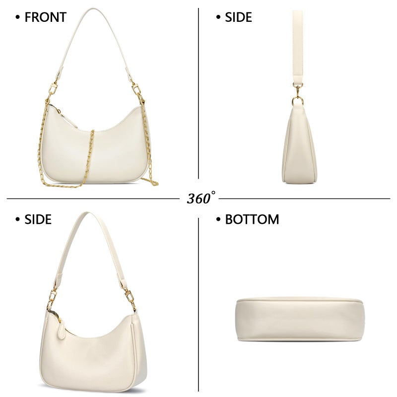 KKXIU Shoulder Bag for Women Cute Hobo and Tote Handbags Retro Clutch Underarm Purse with 2 Removable Straps (Beige) - Image 5