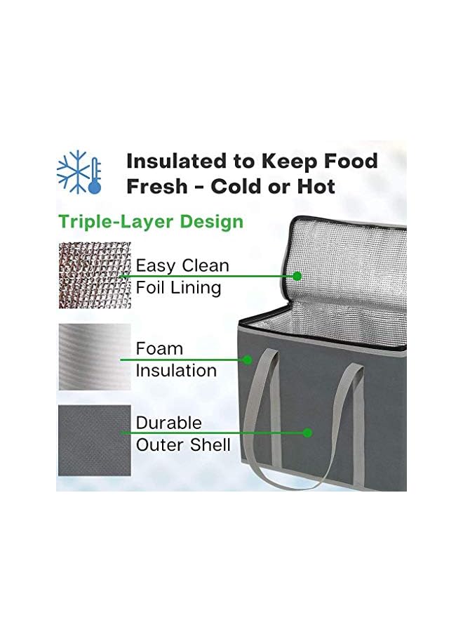 KASTWAVE Delivery Bag Large Insulated Shopping Bag Reusable Cool Bag Food Cooler Bag Washable Reinforced Bottom And Handles Insulated Grocery Bags For Hot Or Cold Food(Grey) - Image 2