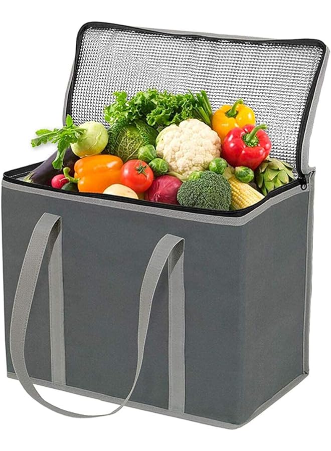 KASTWAVE Delivery Bag Large Insulated Shopping Bag Reusable Cool Bag Food Cooler Bag Washable Reinforced Bottom And Handles Insulated Grocery Bags For Hot Or Cold Food(Grey) - Image 1
