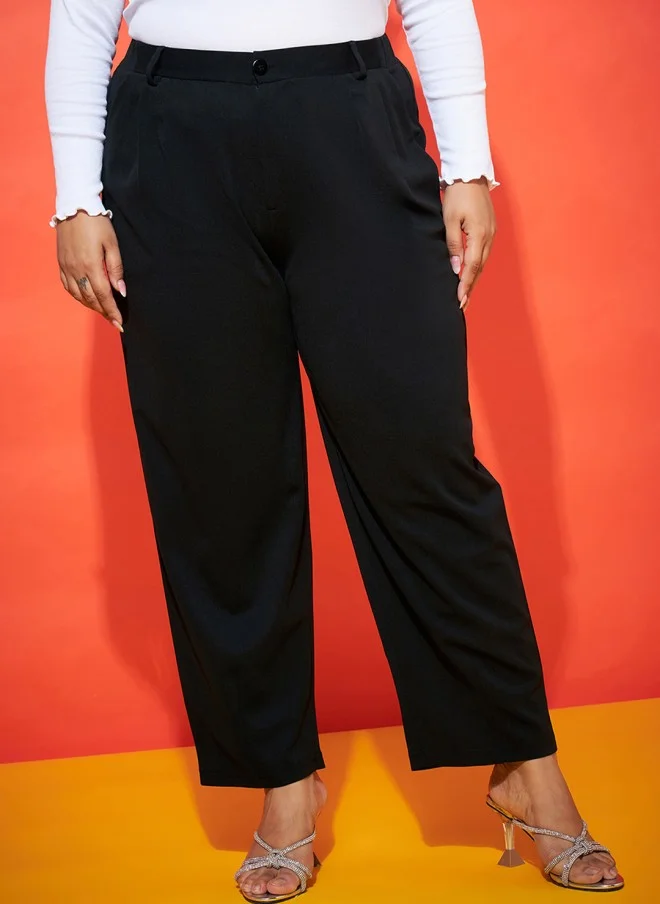 SASSAFRAS Black Mom Fit Trousers for Women