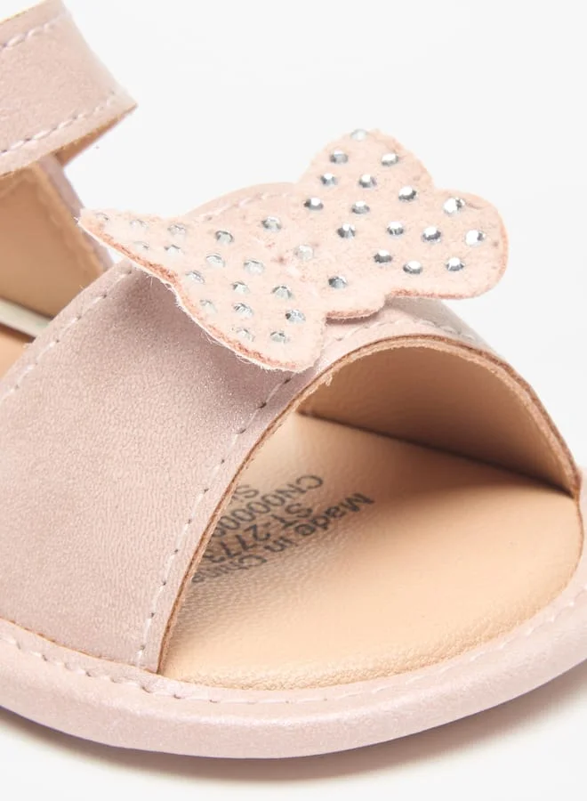 Barefeet Bow Applique Open Toe Booties with Hook and Loop Closure