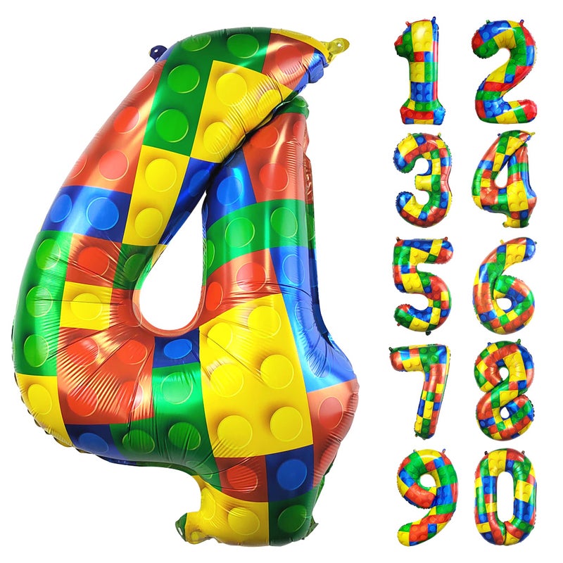 CHANGZHONG 32 Inch Building Block Number 4 Balloons Large Big Helium Foil Mylar Balloon for Girls Boys Birthday Party Decoration Supplies - Image 2