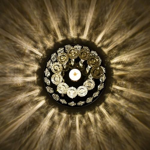 WOKE 8inch Round Small Crystal Chandelier, Modern S-Shaped Raindrop Flush Mount Light Fixture, E-27 Chrome Beaded Decoration Chandelier for Bedroom, Hallway, Living Room, Kitchen, Dining Room - Image 4