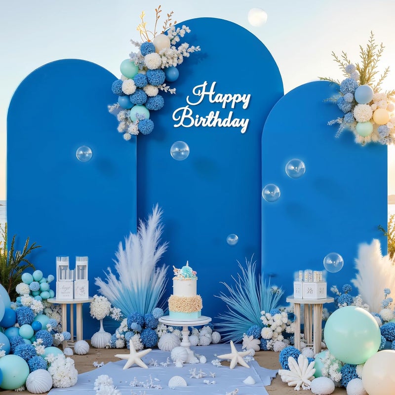 Suppromo Baby Blue and Royal Blue Arch Backdrop Cover Set of 3-6.6ft, 7.2ft, 8ft Arch Covers Stretchy Backdrop Spandex Birthday Party Arch Stand Covers for Baby Shower Wedding Photo Background Decorations - Image 4