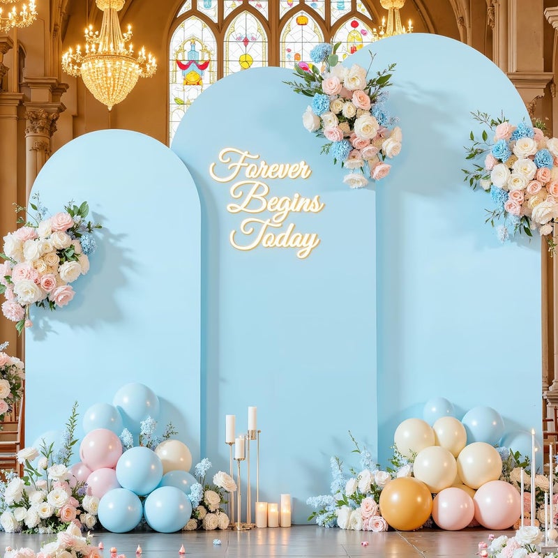 Suppromo Baby Blue and Royal Blue Arch Backdrop Cover Set of 3-6.6ft, 7.2ft, 8ft Arch Covers Stretchy Backdrop Spandex Birthday Party Arch Stand Covers for Baby Shower Wedding Photo Background Decorations - Image 3