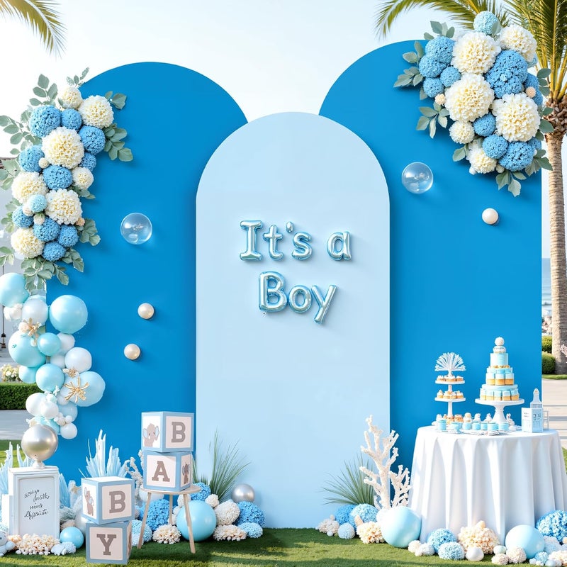 Suppromo Baby Blue and Royal Blue Arch Backdrop Cover Set of 3-6.6ft, 7.2ft, 8ft Arch Covers Stretchy Backdrop Spandex Birthday Party Arch Stand Covers for Baby Shower Wedding Photo Background Decorations - Image 1