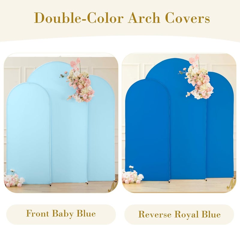 Suppromo Baby Blue and Royal Blue Arch Backdrop Cover Set of 3-6.6ft, 7.2ft, 8ft Arch Covers Stretchy Backdrop Spandex Birthday Party Arch Stand Covers for Baby Shower Wedding Photo Background Decorations - Image 2