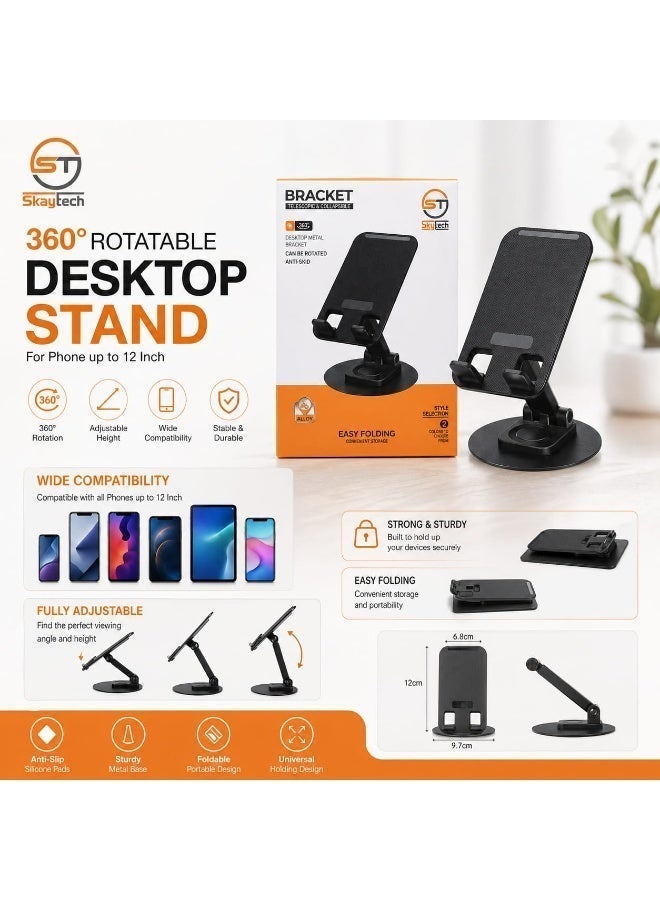 Sky Tech 360° Rotating Desktop Phone Holder – Adjustable and Foldable, Provides Multiple Viewing Angles, Compatible with All Smartphones - Image 1