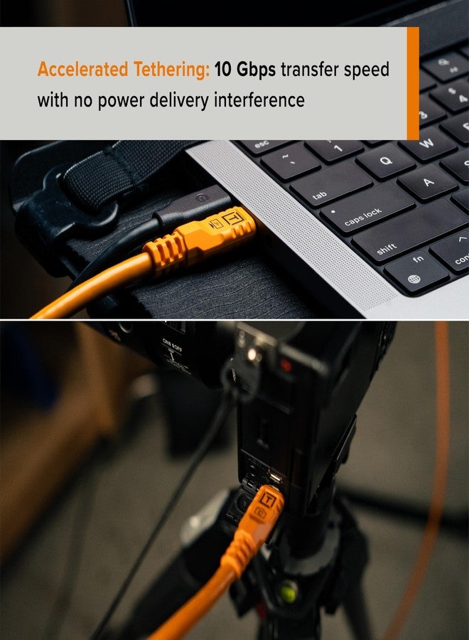 Tether Tools TetherPro Optima 10G USB-C Exclusive Data Transfer, 10’ (3m) Straight to Right Angle Cable - Orange - Image 3