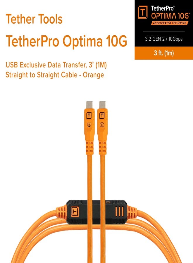 Tether Tools TetherPro Optima 10G USB-C Exclusive Data Transfer, 10’ (3m) Straight to Right Angle Cable - Orange - Image 2