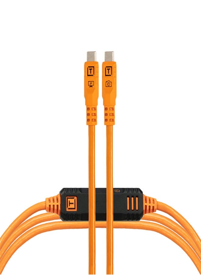 Tether Tools TetherPro Optima 10G USB-C Exclusive Data Transfer, 10’ (3m) Straight to Right Angle Cable - Orange - Image 1
