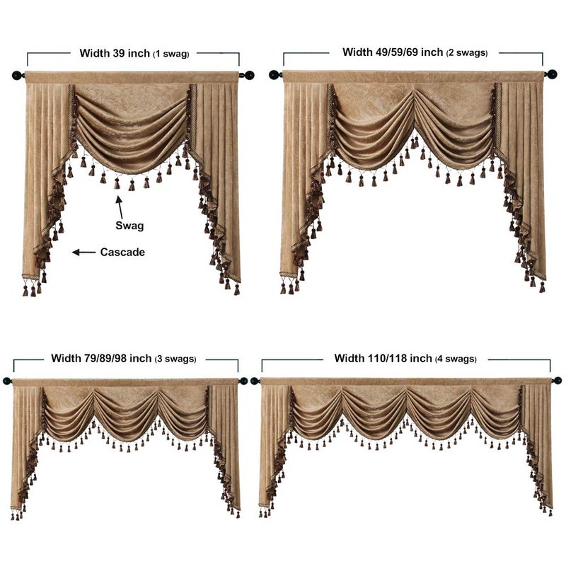 ELKCA Thick Chenille Window Curtains Valance for Living Room Coffee Waterfall Valance for Bedroom Rod Pocket(W89inch  1 Piece) - Image 5