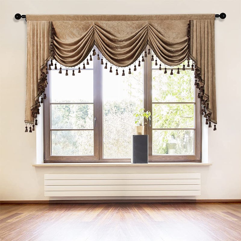 ELKCA Thick Chenille Window Curtains Valance for Living Room Coffee Waterfall Valance for Bedroom Rod Pocket(W89inch  1 Piece) - Image 1