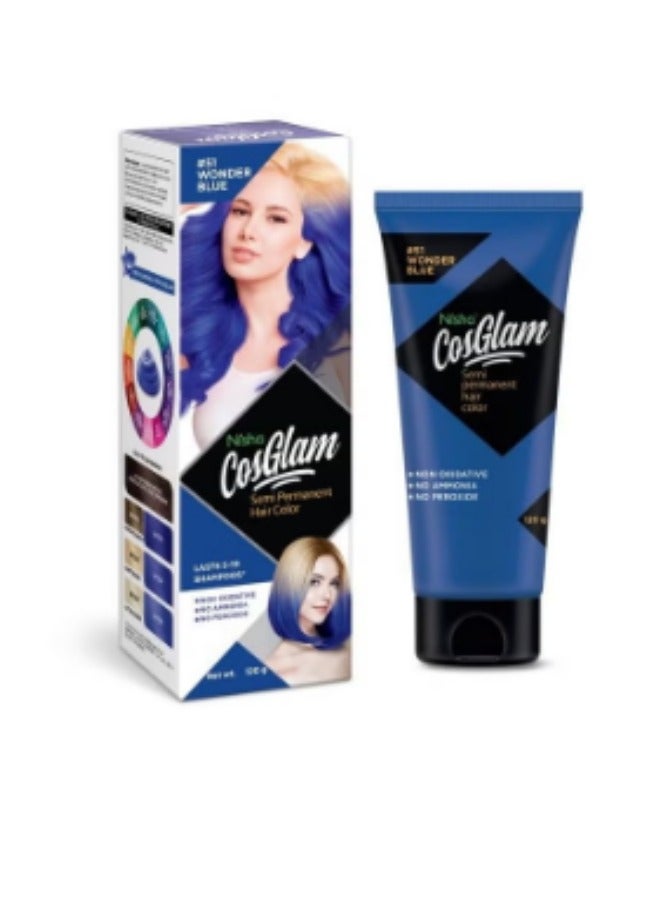 Generic Cosglam Semi Permanent Hair Color For Unisex, Infused Conditioner, Glossy Finish, No Ammonia, No Peroxide & Non Oxidative, Vegan Highlights Hair Dye 120G #51 Wonder Blue  - Image 1