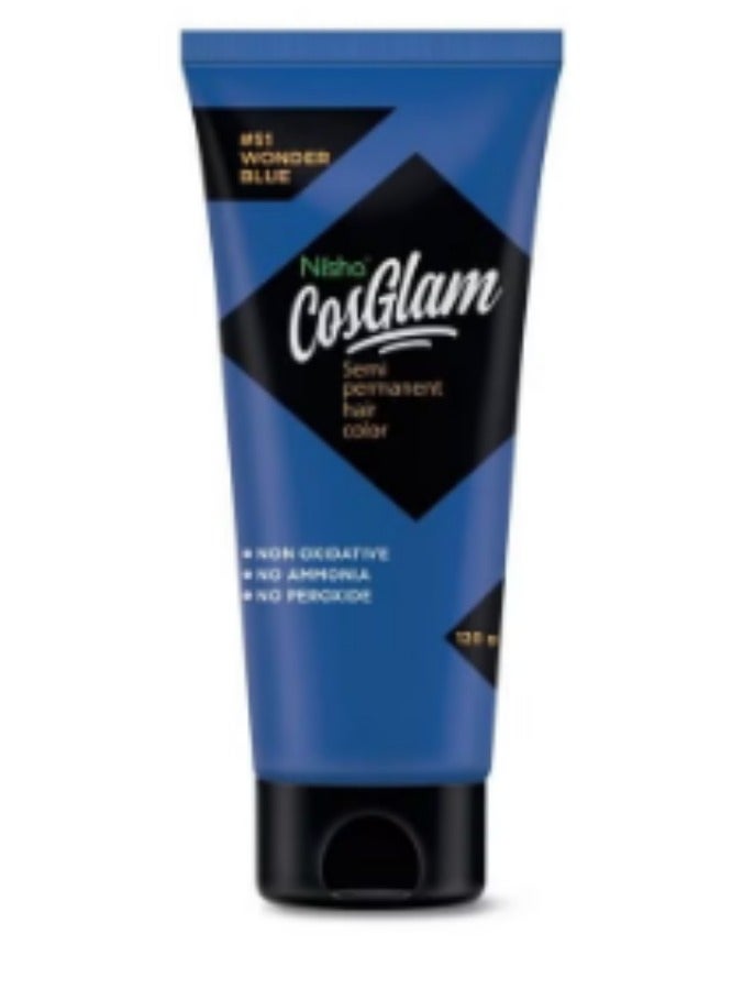 Generic Cosglam Semi Permanent Hair Color For Unisex, Infused Conditioner, Glossy Finish, No Ammonia, No Peroxide & Non Oxidative, Vegan Highlights Hair Dye 120G #51 Wonder Blue  - Image 2