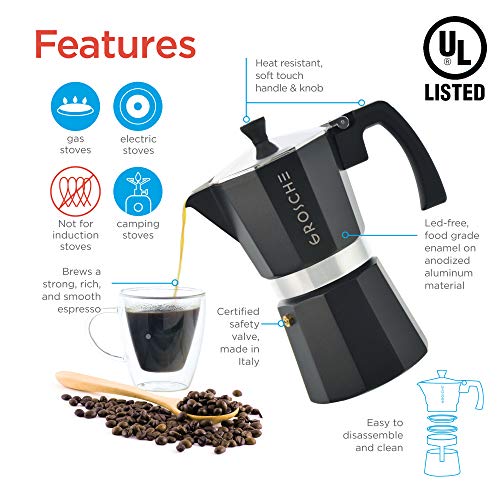GROSCHE Milano Stovetop Espresso Maker Moka pot 12 espresso Cup - 23.6 fl oz, Black, Cuban Coffee Maker Stove top coffee maker Moka Italian espresso greca coffee maker brewer percolator - Image 3