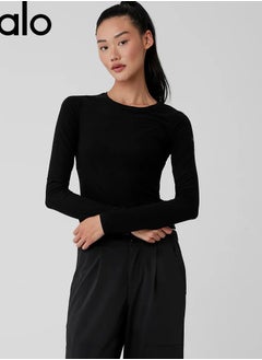 alo yoga top, long-sleeved, round-neck, breathable, highly elastic, slimming, sports top, slimming, versatile, fitness innerwear as a base layer