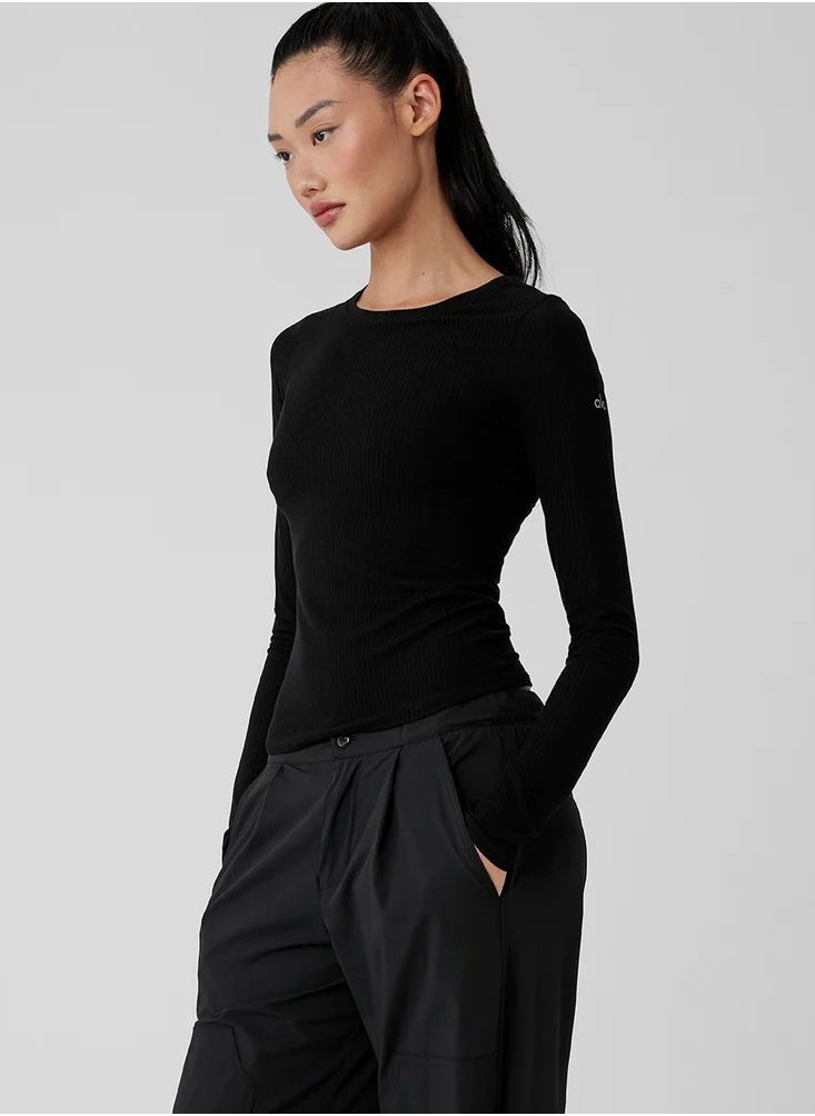 alo - alo yoga top, long-sleeved, round-neck, breathable, highly elastic, slimming, sports top, slimming, versatile, fitness innerwear as a base layer - Image 1