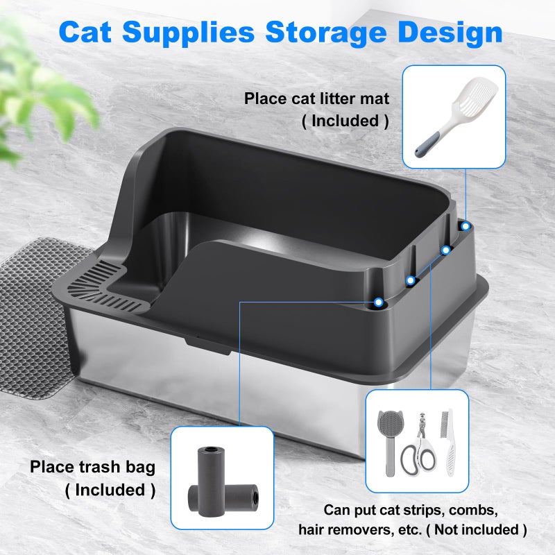 Ellenpent Non-stick Stainless Steel Litter Box, XL Side Opening Splash-Proof & Leak-Proof Seamless Seal, Ellenpent Large Capacity, Cat Litter Box with Lid for Multi-Cats, Large Cats, Easy-Clean & Durable (Gray) - Image 5