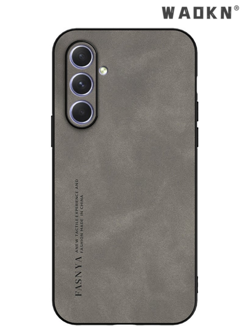 WAOKN Samsung Galaxy A55 Case, Designed for Galaxy A55 5G Case,Luxury Business Retro Premium PU Leather Phone Case, Shockproof Bumper Full Body Protective Cover Phone Cases for Samsung Galaxy A55 5G (Grey)  - Image 1