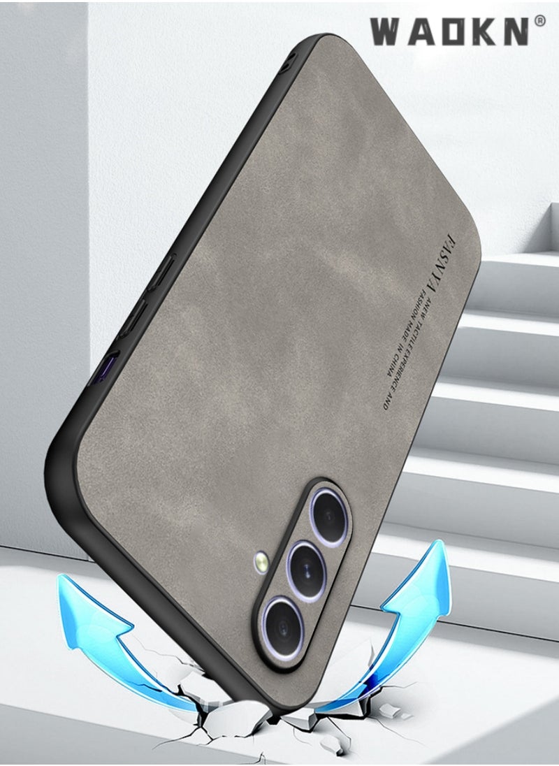 WAOKN Samsung Galaxy A55 Case, Designed for Galaxy A55 5G Case,Luxury Business Retro Premium PU Leather Phone Case, Shockproof Bumper Full Body Protective Cover Phone Cases for Samsung Galaxy A55 5G (Grey)  - Image 5
