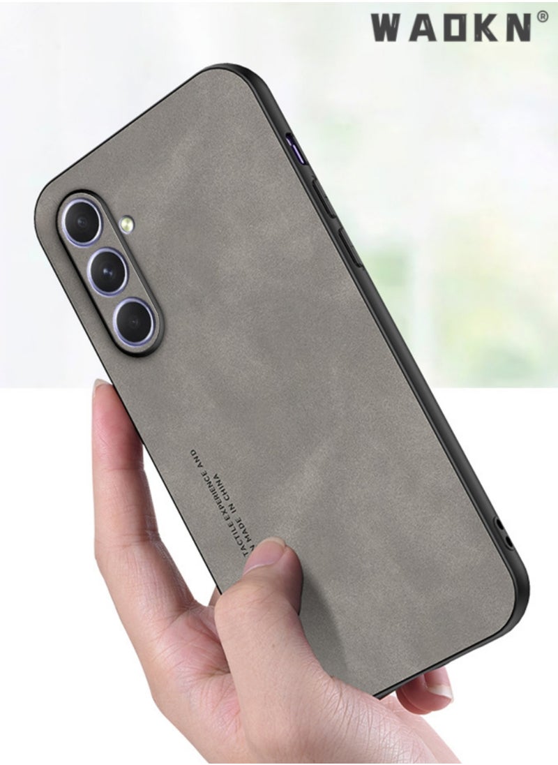WAOKN Samsung Galaxy A55 Case, Designed for Galaxy A55 5G Case,Luxury Business Retro Premium PU Leather Phone Case, Shockproof Bumper Full Body Protective Cover Phone Cases for Samsung Galaxy A55 5G (Grey)  - Image 2