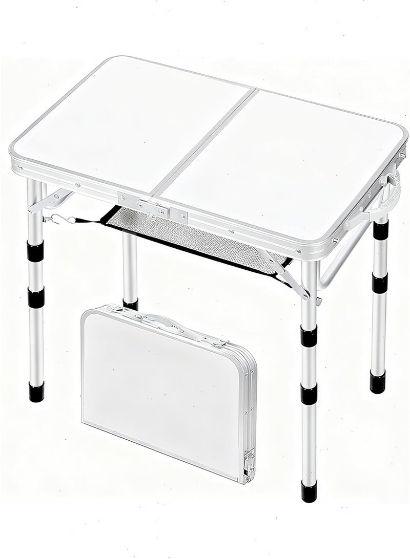 Yoawllty Adjustable Camping Table, Folding Picnic Table with Mesh Storage Layer, Lightweight Fold-in-Half Table with Handle for BBQ, Party(White) - Image 1