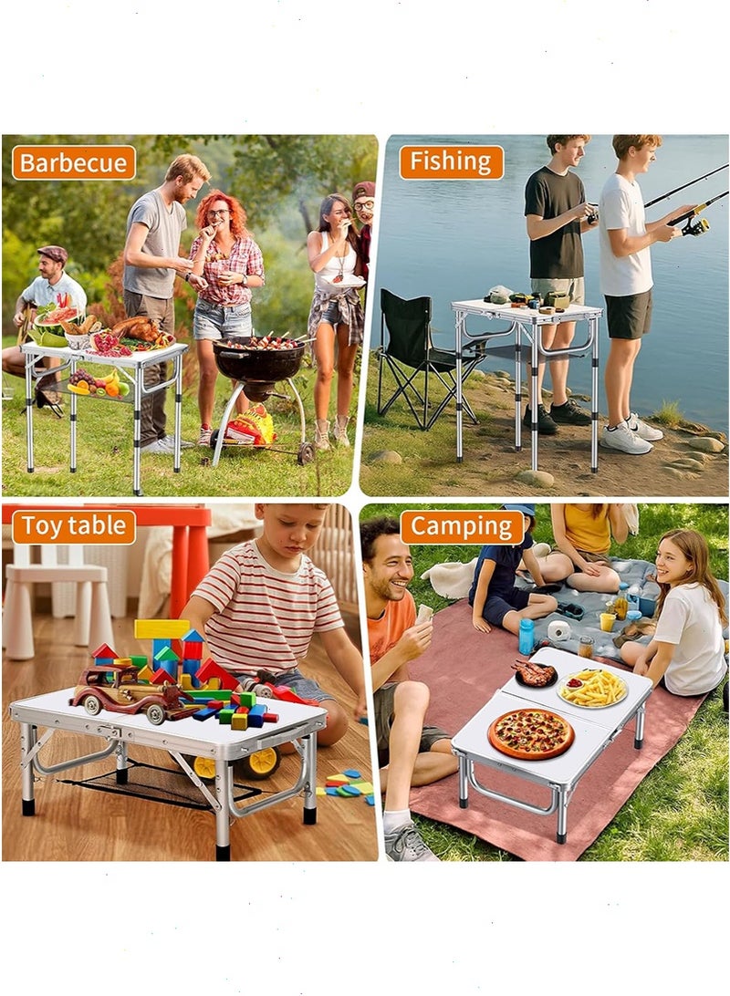 Yoawllty Adjustable Camping Table, Folding Picnic Table with Mesh Storage Layer, Lightweight Fold-in-Half Table with Handle for BBQ, Party(White) - Image 3