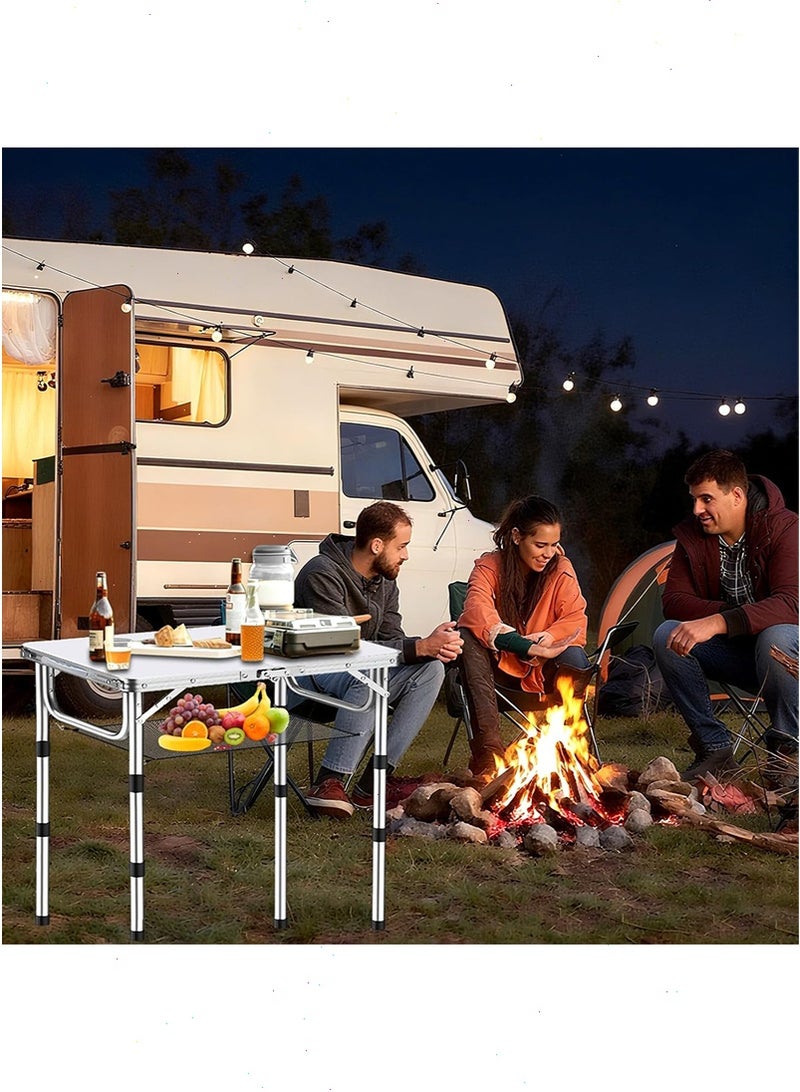 Yoawllty Adjustable Camping Table, Folding Picnic Table with Mesh Storage Layer, Lightweight Fold-in-Half Table with Handle for BBQ, Party(White) - Image 4