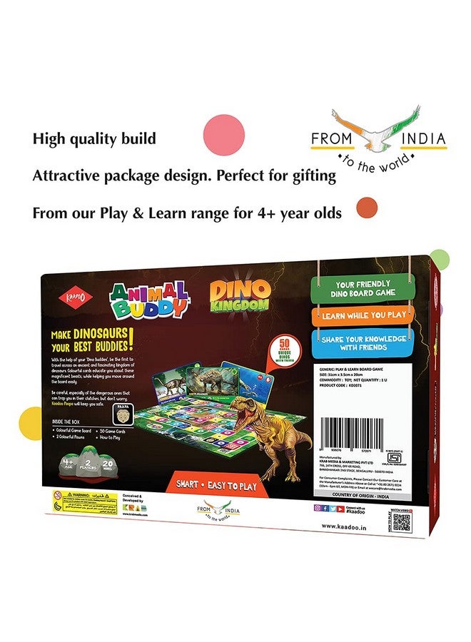 كادو Animal Buddy - Dino Kingdom - Dinosaur Exploration Game - Play & Learn Kids Board Game - مقدمة رائعة للأطفال من سن 4 سنوات فما فوق - صنع بالكامل في الهند (لاعبان، متعدد الألوان) - Image 4