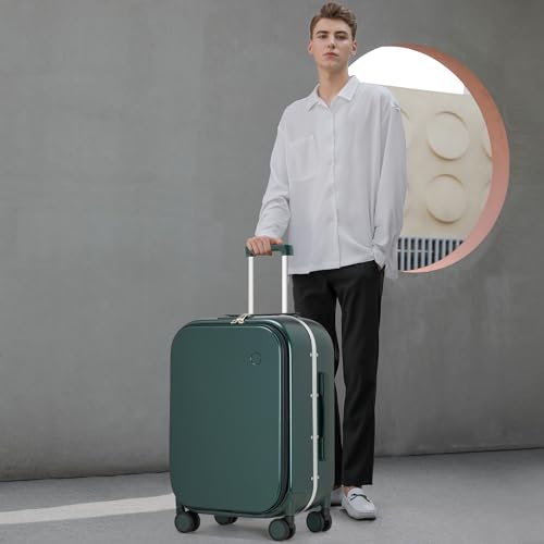 mixi Luggage Suitcase with Spinner Wheels, 24'' Checked Travel Luggage Aluminum Frame PC Hardside with TSA Lock & Cover - Blackish Green - Image 2