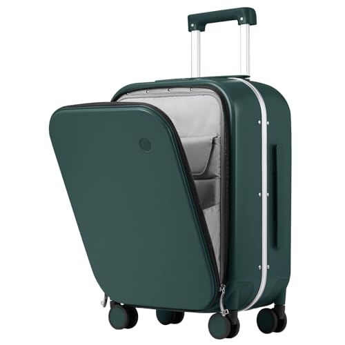 mixi Luggage Suitcase with Spinner Wheels, 24'' Checked Travel Luggage Aluminum Frame PC Hardside with TSA Lock & Cover - Blackish Green - Image 1
