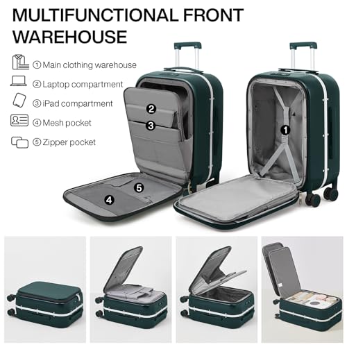 mixi Luggage Suitcase with Spinner Wheels, 24'' Checked Travel Luggage Aluminum Frame PC Hardside with TSA Lock & Cover - Blackish Green - Image 4