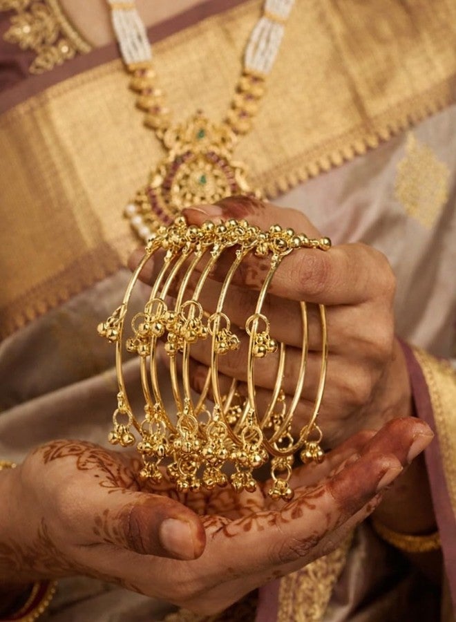 SUPER SOFTENER 8 Pcs Ghunghroo Kashmiri Bangles Set for Women Stylish | Gold Tone Kashmiri Chudi | Lightweight Traditional Jewellery - Image 5