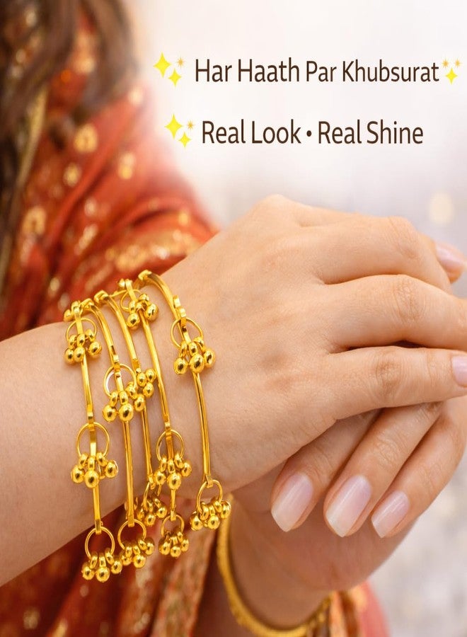 SUPER SOFTENER 8 Pcs Ghunghroo Kashmiri Bangles Set for Women Stylish | Gold Tone Kashmiri Chudi | Lightweight Traditional Jewellery - Image 2