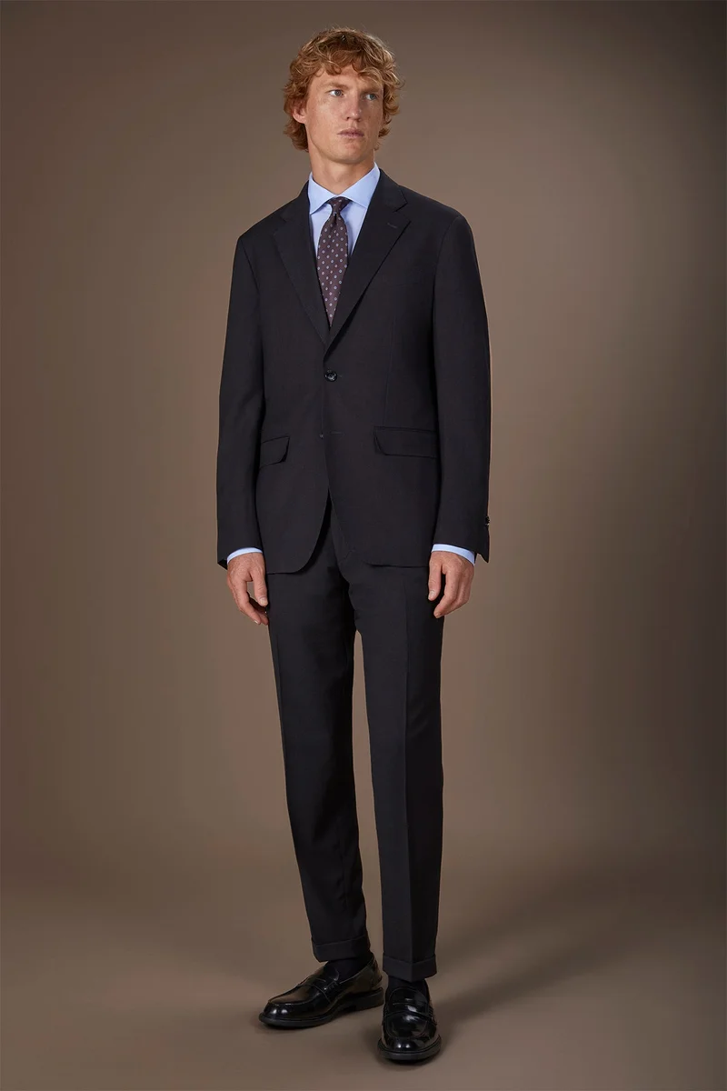 دوبل غانغر Men's regular fit single-breasted suit in birdseye fabric - DK Grey