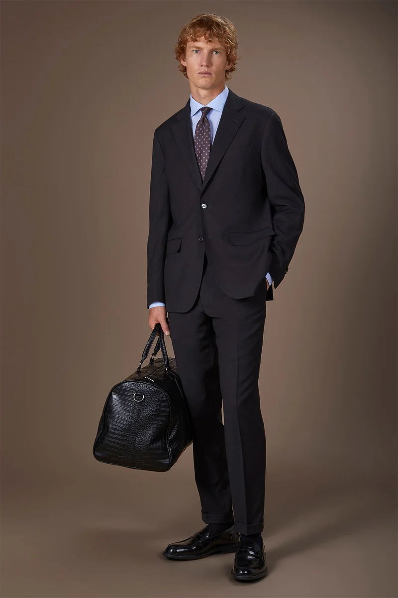 دوبل غانغر Men's regular fit single-breasted suit in birdseye fabric - DK Grey