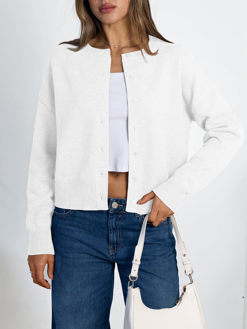 LILLUSORY Womens Cropped Cardigan Sweaters Lightweight Crop Knit Y2k Outfits Fashion Button Up Clothes White S - Image 2