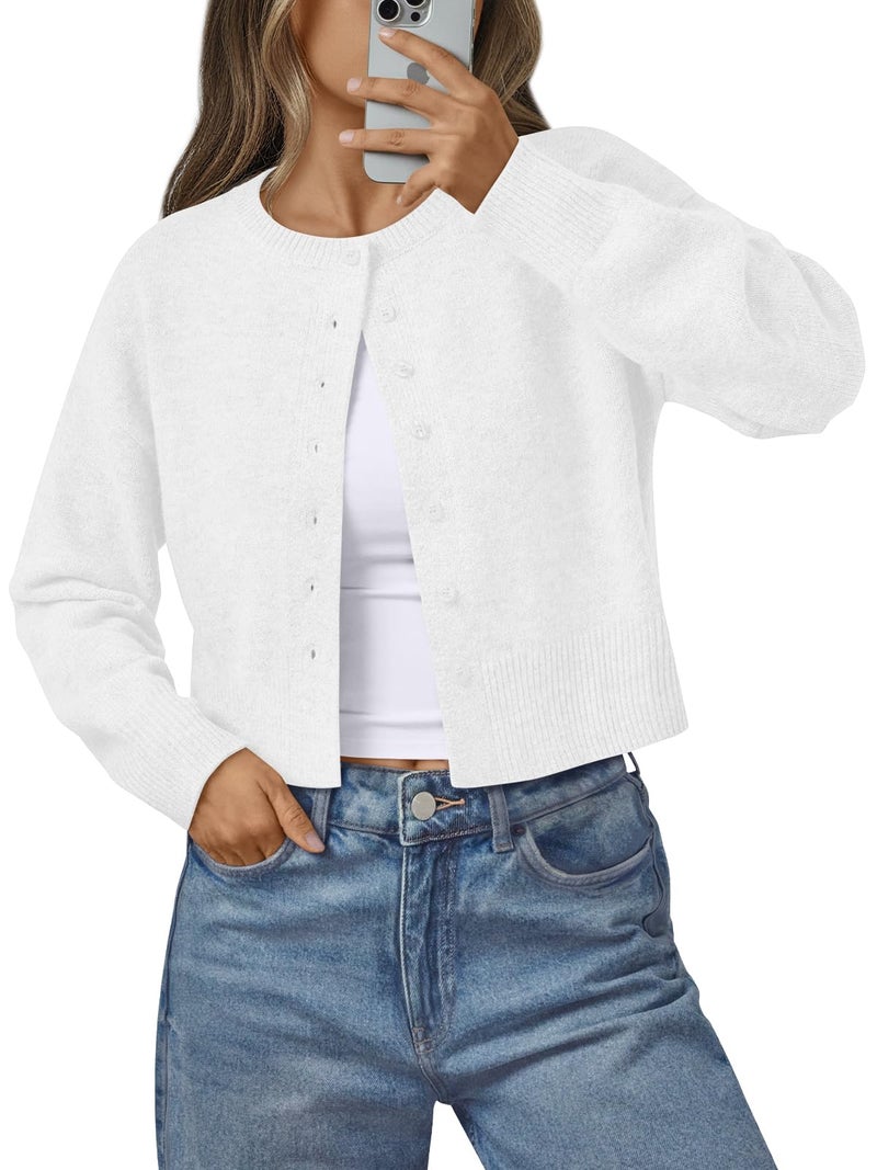 LILLUSORY Womens Cropped Cardigan Sweaters Lightweight Crop Knit Y2k Outfits Fashion Button Up Clothes White S - Image 1