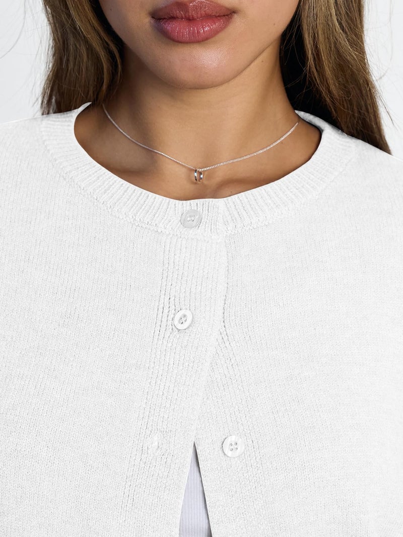 LILLUSORY Womens Cropped Cardigan Sweaters Lightweight Crop Knit Y2k Outfits Fashion Button Up Clothes White S - Image 5