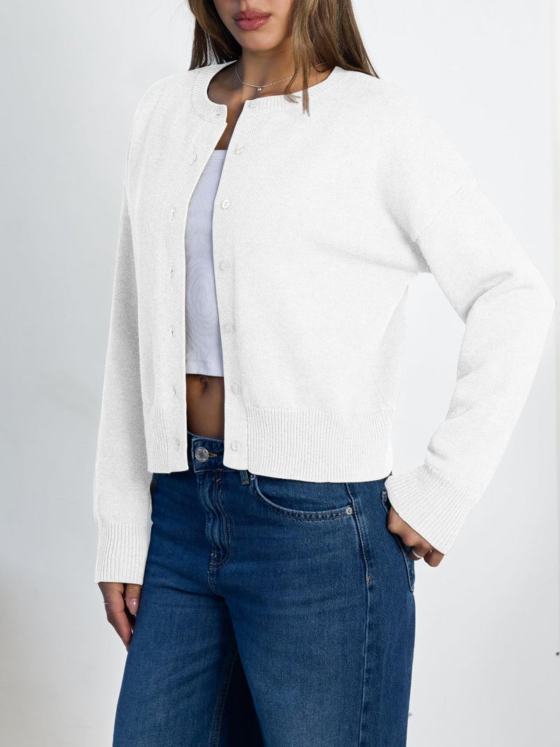 LILLUSORY Womens Cropped Cardigan Sweaters Lightweight Crop Knit Y2k Outfits Fashion Button Up Clothes White S - Image 3