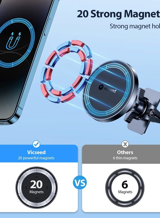 VICSEED for MagSafe Car Mount [Upgraded Strongest Magnet Power] Magnetic Phone Holder for Car Vent 360 Adjustable Magnetic Car Phone Holder Mount for iPhone 17 Pro Max 16 15 14 13 12 Plus Mini - Image 2